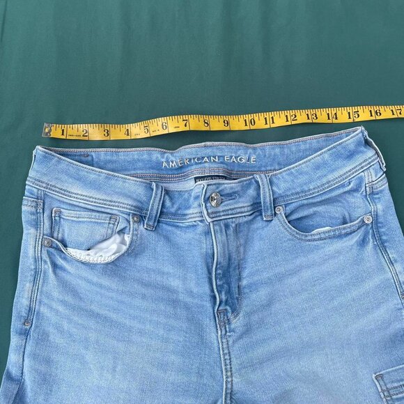American Eagle cargo style Blue jeans Boot Cut/flare short/cropped - Picture 5 of 8